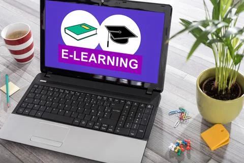 E-learning concept on a laptop Stock Photos