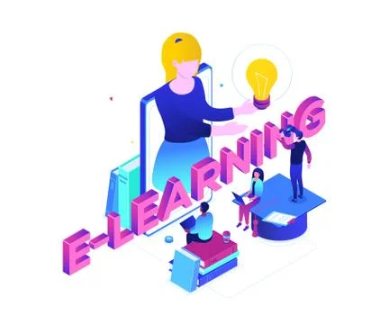 E-learning concept - modern colorful isometric vector illustration 스톡 일러스트