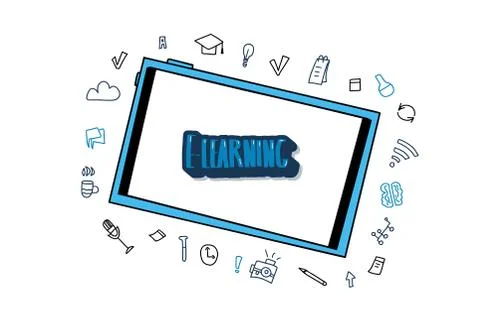 E-learning concept. Online education. Quote and school symbols in doodle styl Illustrazione stock