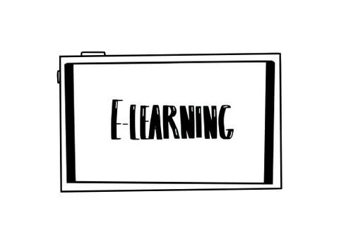 E-learning concept. Online education. Quote and screen school symbols in dood Illustrazione stock