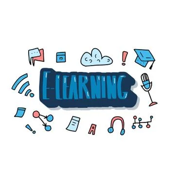 E-learning concept. Online education. Quote and school symbols in doodle styl Stock Illustration
