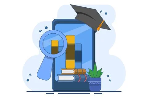 E-learning concept, Online education, digital library, e-book, classroom. 스톡 일러스트