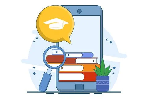 E-learning concept, Online education, digital library, e-book, classroom. Illustrazione stock