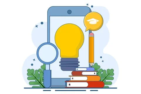 E-learning concept, Online education, digital library, e-book, classroom. 스톡 일러스트