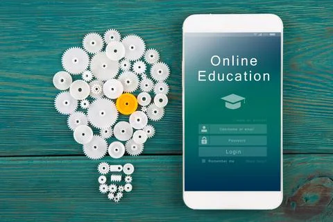E - learning concept, online education login or registration screen design Stock Photos