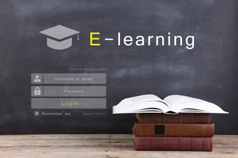 E - learning concept, online education login or registration screen design Stock Photos