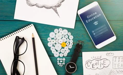 E - learning concept, online education login or registration screen design Stock Photos