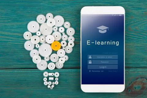 E - learning concept, online education login or registration screen design Stock Photos