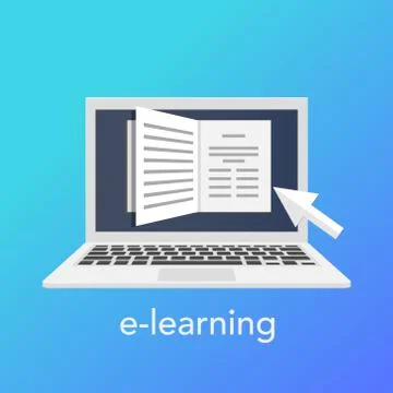 E-learning concept for online school. Vector laptop on the blue background Stock Illustration