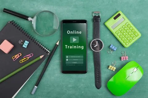 E - learning concept, Online Training login or registration screen design Foto stock