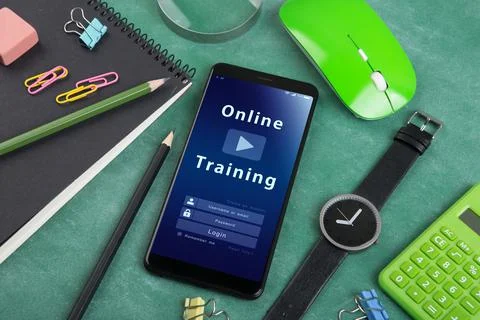 E - learning concept, Online Training login or registration screen design Stock Photos