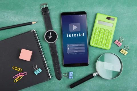 E - learning concept, online Tutorial login or registration screen design Foto stock