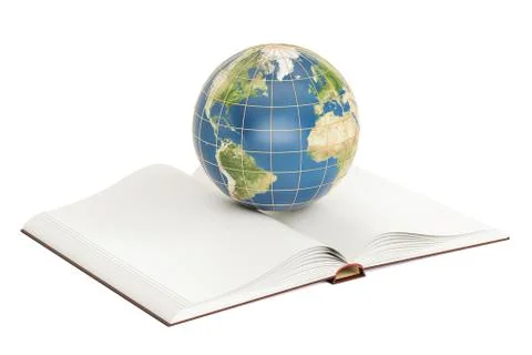 E-learning concept, opened book with Earth globe. 3D rendering Stock Illustration