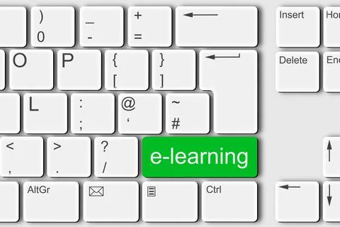 E-learning concept PC computer keyboard 3d illustration Stock Illustration