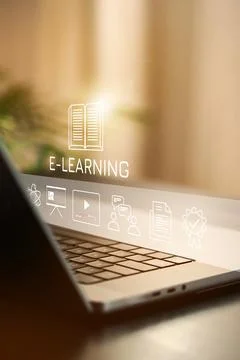 E learning concept shown on a laptop screen in a bright indoor space during the Stock Photos