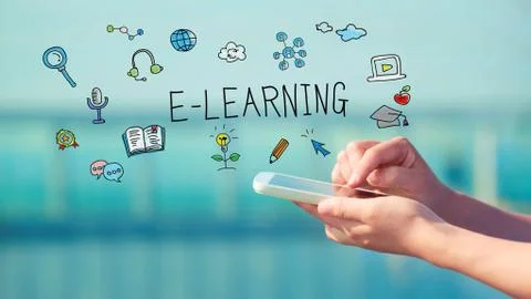 E-Learning concept with smartphone Stock Illustration