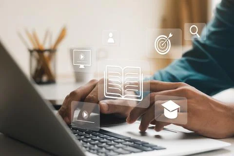 E-learning concept, webinar online. Stock Photos