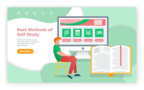 E-learning concept, young man using laptop and tablet pc for distance studying Stock Illustration