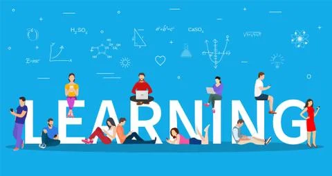 E-learning concept. Young people with tablet Stockillustratie
