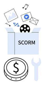 E-learning, content creation, digital media, online education, technology int Illustrazione stock