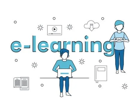 E learning couple elements Illustrazione stock