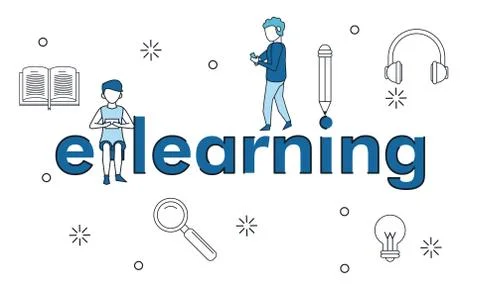 E learning couple elements Stock Illustration