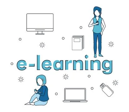 E learning couple elements Stock Illustration