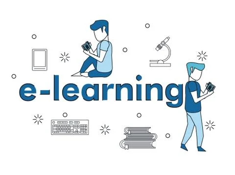 E learning couple elements Stock Illustration