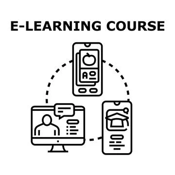 E learning course concept with online education platform 库存插图