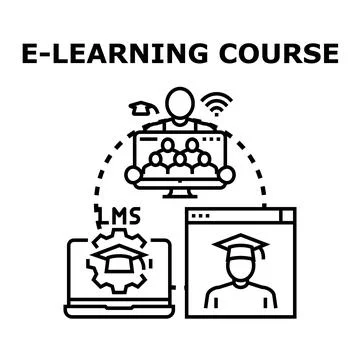 E learning course concept with online education platform and virtual student 스톡 일러스트