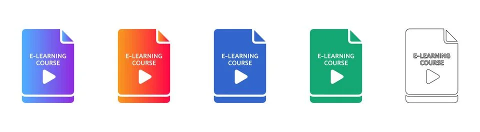 E Learning Course File Icons Set 스톡 일러스트