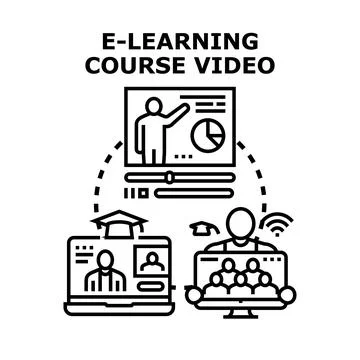 E learning course video process stream education 库存插图