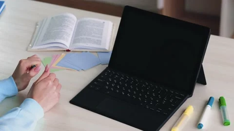 E-learning courses female student online education Stock Footage 234725368