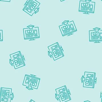E learning courses online learning platform line seamless pattern Stock Illustration