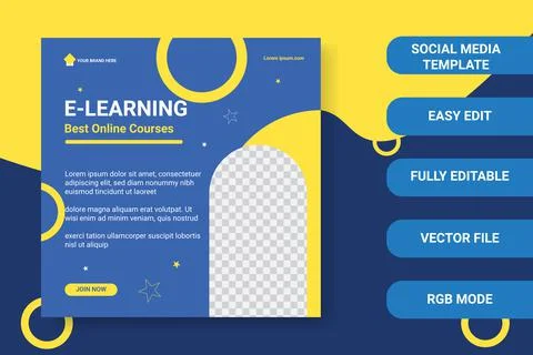E-learning courses social media post banner template design. Stock Illustration