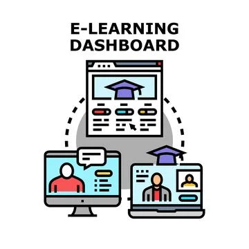 E learning dashboard concept with online education and remote study Stock Illustration