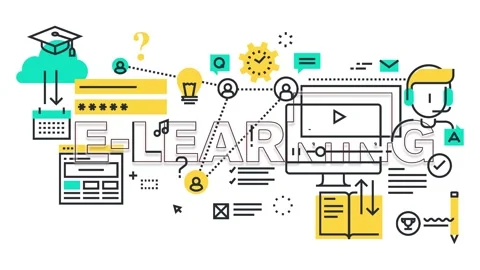 E-learning digital education concept with icons. Stock Footage 340282414