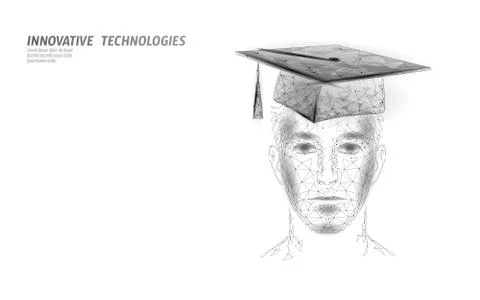 E-learning distance graduate certificate male concept. Low poly 3D render Stock Illustration