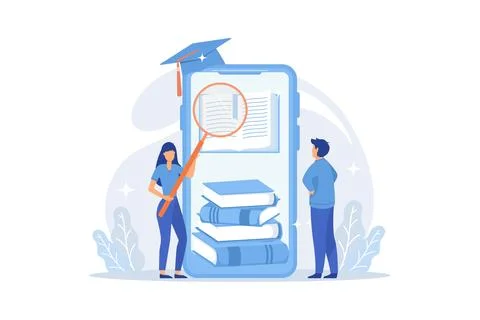 E-learning during global covid pandemic concept. Students on self-isolation.. Stock Illustration