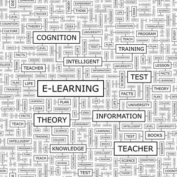 E-LEARNING E-LEARNING. Seamless pattern. Word cloud illustration. Copyrigh... Foto stock