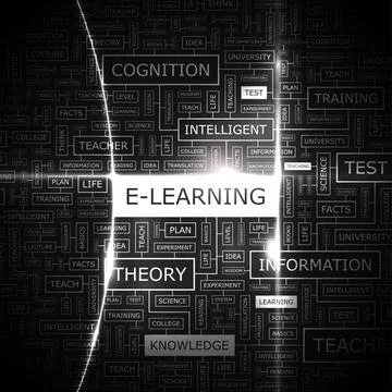 E-LEARNING E-LEARNING. Word cloud illustration. Tag cloud concept collage.... Stockfoto's
