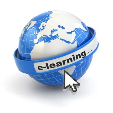 E-learning. earth and mouse cursor on white background. Stock Illustration