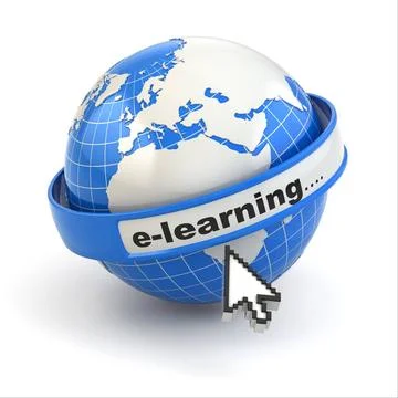 E-learning. Earth and mouse cursor on white background. E-learning. Earth ... Stock Photos