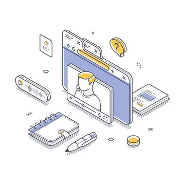 E learning education coaching remotely webinar video tutorial concept isome.. Stock Illustration