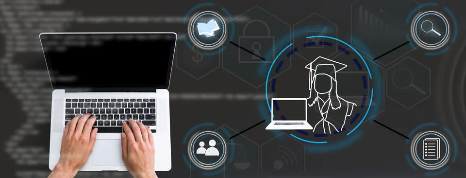 E-learning education concept, learning online with webinar, video tutorial Stock Photos