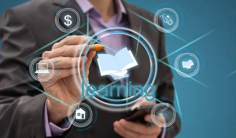 E-learning education concept, learning online with webinar, video tutorial 스톡 사진