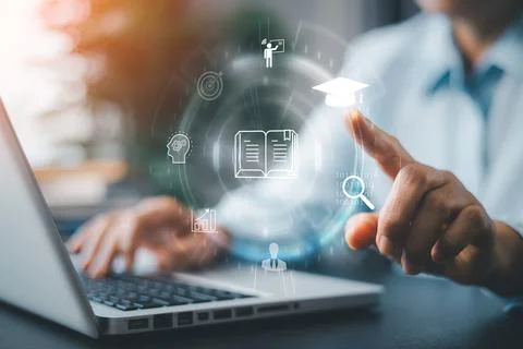 E-learning education concept, learning online with webinar, video tutorial,.. Stock Photos