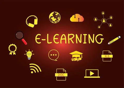 E-learning education concept online learning with webinars, video tutorials.. Stockillustratie
