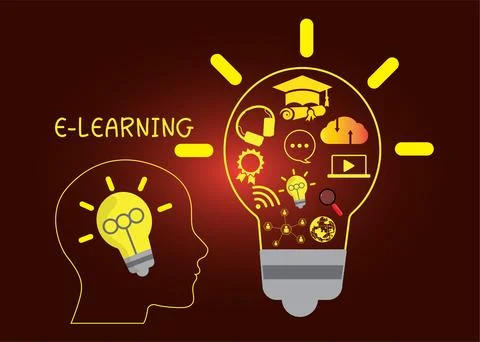 E-learning education concept online learning with webinars, video tutorials.. Stockillustratie