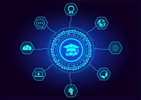 E-learning education concept online learning with webinars, video tutorials.. Stock-Illustration